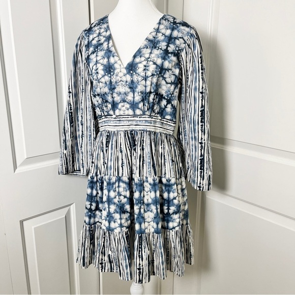 Anthropologie “Behati” Mini Dress Boho Shibori Tie-Dye Metallic Embroidery Small - Picture 4 of 16